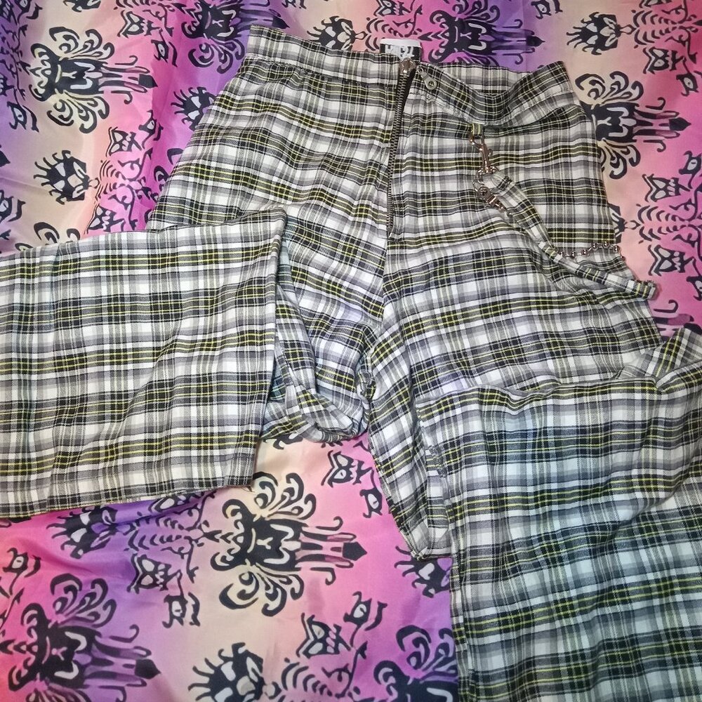 The Ragged Priest Checkered Wide Leg Pants - Black, White, and Green